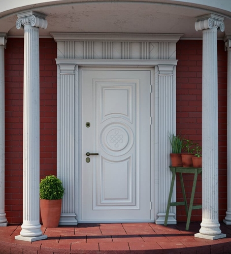 Дверь уличная стальная белая Бастион Классик с фрамугой фото интерьер