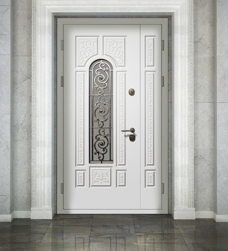 Стальная входная дверь белая Бастион-с Премиум отделка шпон ПВХ